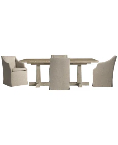 Bernhardt Tribeca 5-piece Rectangle Dining Set (table & 4 Upholstered Arm Chairs) In Neutral