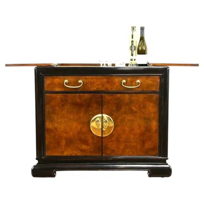 Pre-owned Bernhardt Vintage  Chinese Style Rolling Dry Bar Cabinet Or Buffet Server In Brown