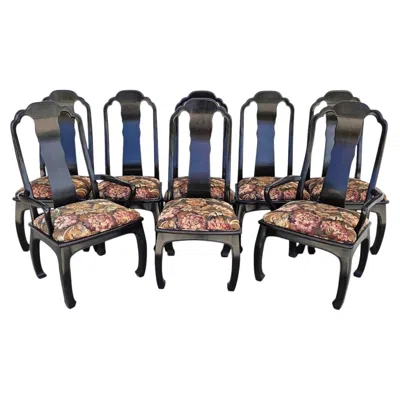 Pre-owned Bernhardt Vintage  Chinoiserie Ming Dining Chairs Set Of 8 In Brown