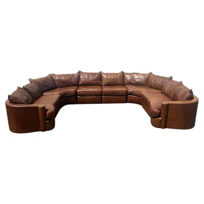 Pre-owned Bernhardt Vintage Monumental  Brown Leather Ushaped Pit Sectional