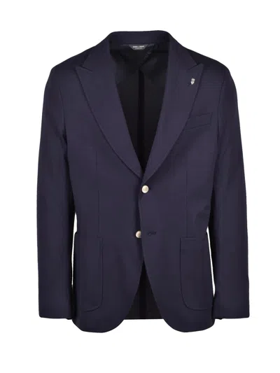 Berry & Brian Blue Rounded Viscose Polyamide Elastane Blazer Jacket In Black