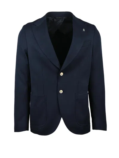 Berry & Brian Fitted Jacket With Deep Lapel Collar And Button Closure In Blue
