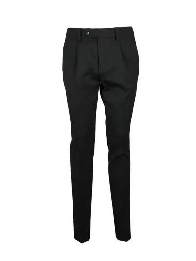 Berry & Brian Tailored Black Stretch Trousers With Flat Front And Button Closure