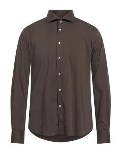 Berry London Man Shirt Dark Brown Size 16 ½ Cotton, Polyamide, Elastane