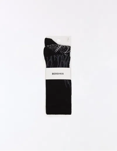 Bershka 2-pack Of Printed Socks In Black