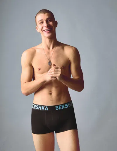 Bershka 3-pack Of Boxers With Printed Waistband In Black