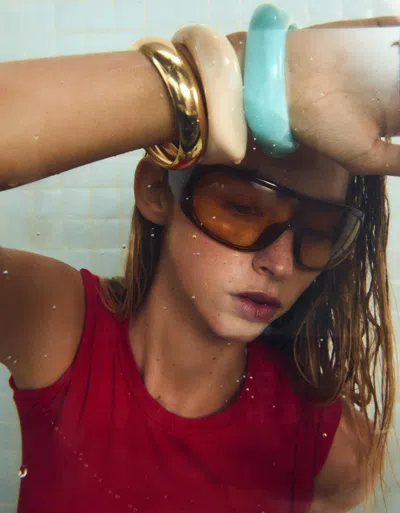 Bershka 3-pack Of Resin Bracelets In Gold