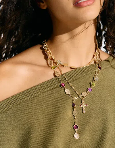 Bershka 3-pack Of Rhinestone Necklaces In Gold