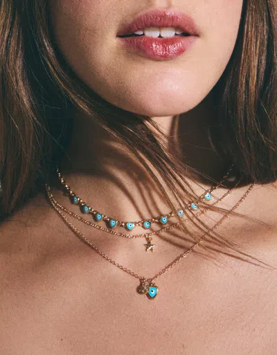 Bershka 4-pack Of Rhinestone Necklaces In Gold