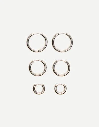 Bershka 6-pack Of Steel Hoop Earrings In Metallic