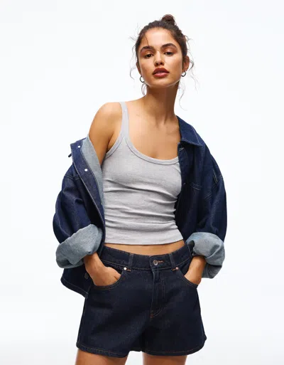 Bershka '90s Denim Shorts In Blue