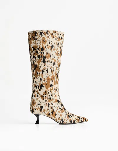 Bershka Animal Print Leather High-heel Boots In Multi