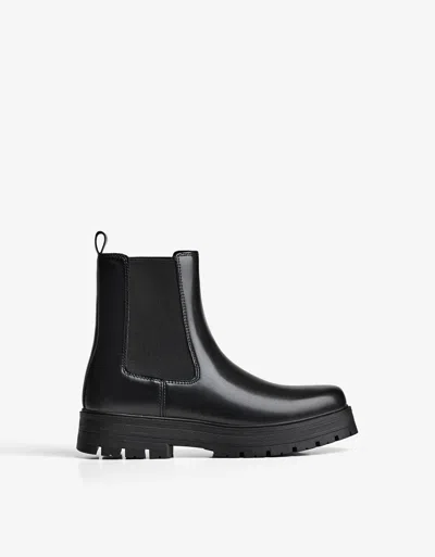 Bershka Ankle Boot With Elastic Detail In Black