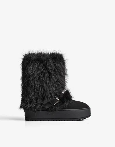 Bershka Ankle Boot With Fur Detail In Black