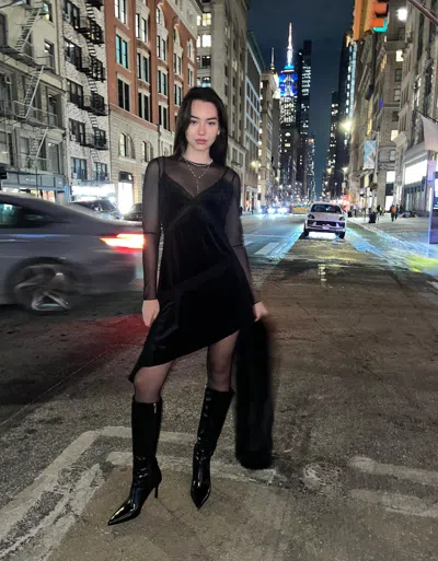 Bershka Asymmetric Lace Velvet Mini Dress In Black