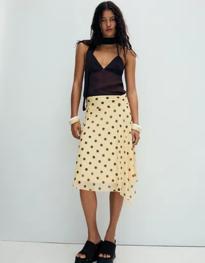 Bershka Asymmetric Polka Dot Midi Skirt In Yellow