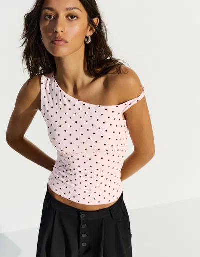 Bershka Asymmetric Polka Dot Top In Multi