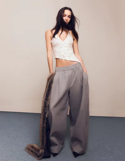 Bershka Asymmetric Sequinned Strappy Top In Brown