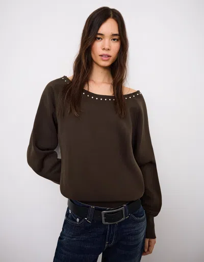 Bershka Asymmetric Studded Sweatshirt In Brown