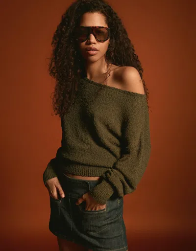 Bershka Asymmetric Sweater In Brown