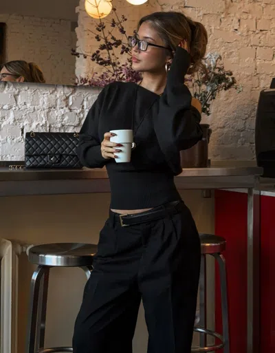 Bershka Asymmetric Sweater With Ribbed Hem In Black