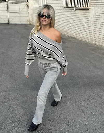 Bershka Asymmetric Sweater With Ribbed Hem In Gray