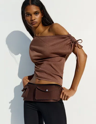 Bershka Asymmetric T-shirt In Brown