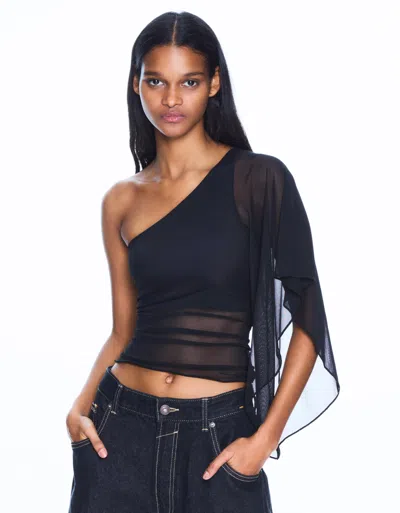 Bershka Asymmetric Tulle T-shirt In Black