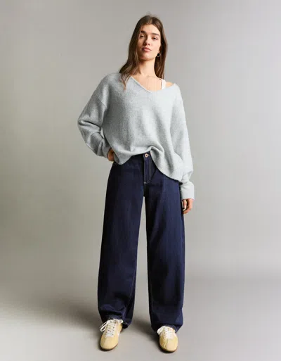 Bershka Baggy Barrel Jeans In Blue