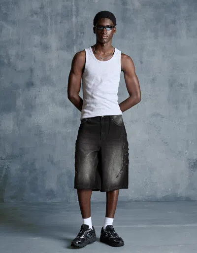 Bershka Baggy Bermuda Shorts With Patch In Black