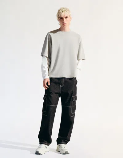 Bershka Baggy Cargo Jeans In Black