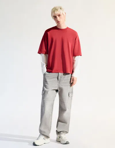 Bershka Baggy Cargo Jeans In Red
