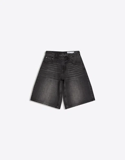 Bershka Baggy Denim Bermuda Jorts In Black