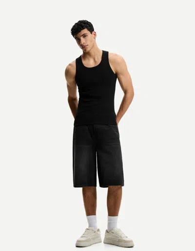 Bershka Baggy Denim Bermuda Shorts In Black