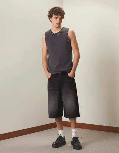 Bershka Baggy Denim Bermuda Shorts In Black