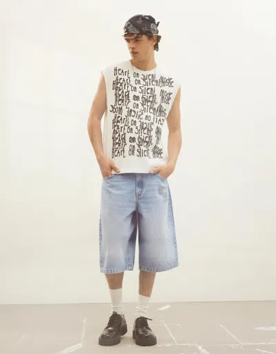 Bershka Baggy Denim Bermuda Shorts In Blue