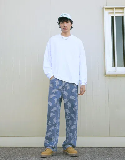 Bershka Baggy Jacquard Jeans In Blue