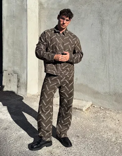 Bershka Baggy Jacquard Jeans In Brown