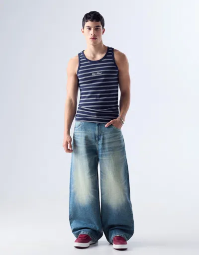 Bershka Baggy Jeans With Back Buckle In Blue