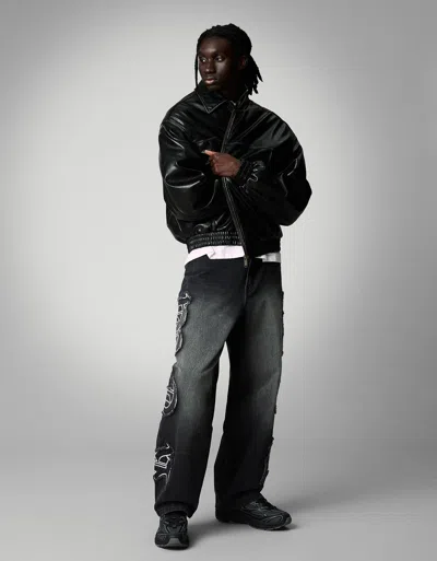 Bershka Baggy Jeans With Patch In Black