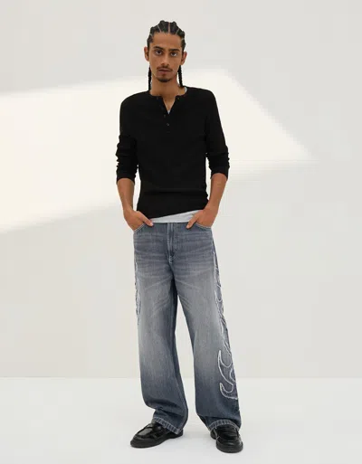 Bershka Baggy Jeans With Patch In Blue