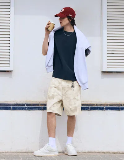 Bershka Baggy Print Bermuda Shorts In Blue