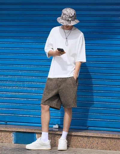 Bershka Baggy Print Bermuda Shorts In White