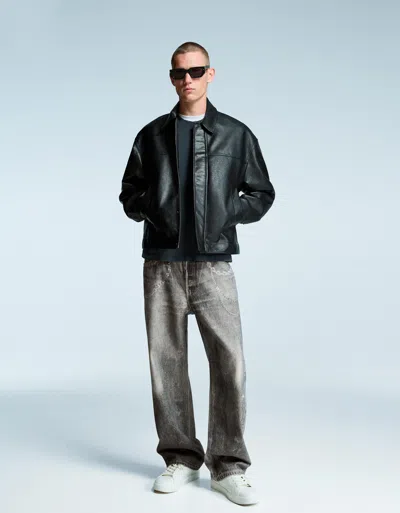 Bershka Baggy Printed Jeans In Black