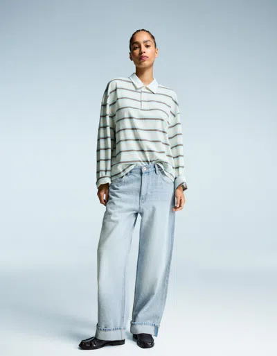 Bershka Baggy Roll-up Jeans In Blue