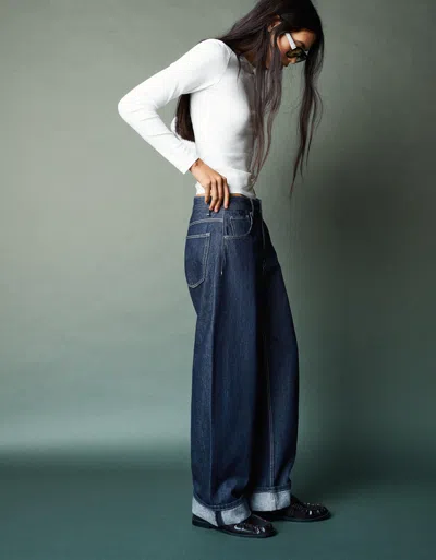 Bershka Baggy Roll-up Jeans In Blue