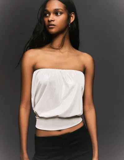 Bershka Balloon Bandeau Top In White