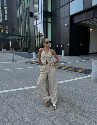 Bershka Balloon Fit Linen Blend Pants With Darts In White