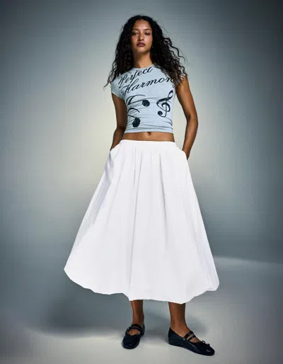 Bershka Balloon Midi Skirt In White