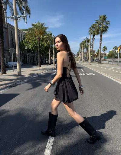 Bershka Balloon Skirt Mini Dress In Black